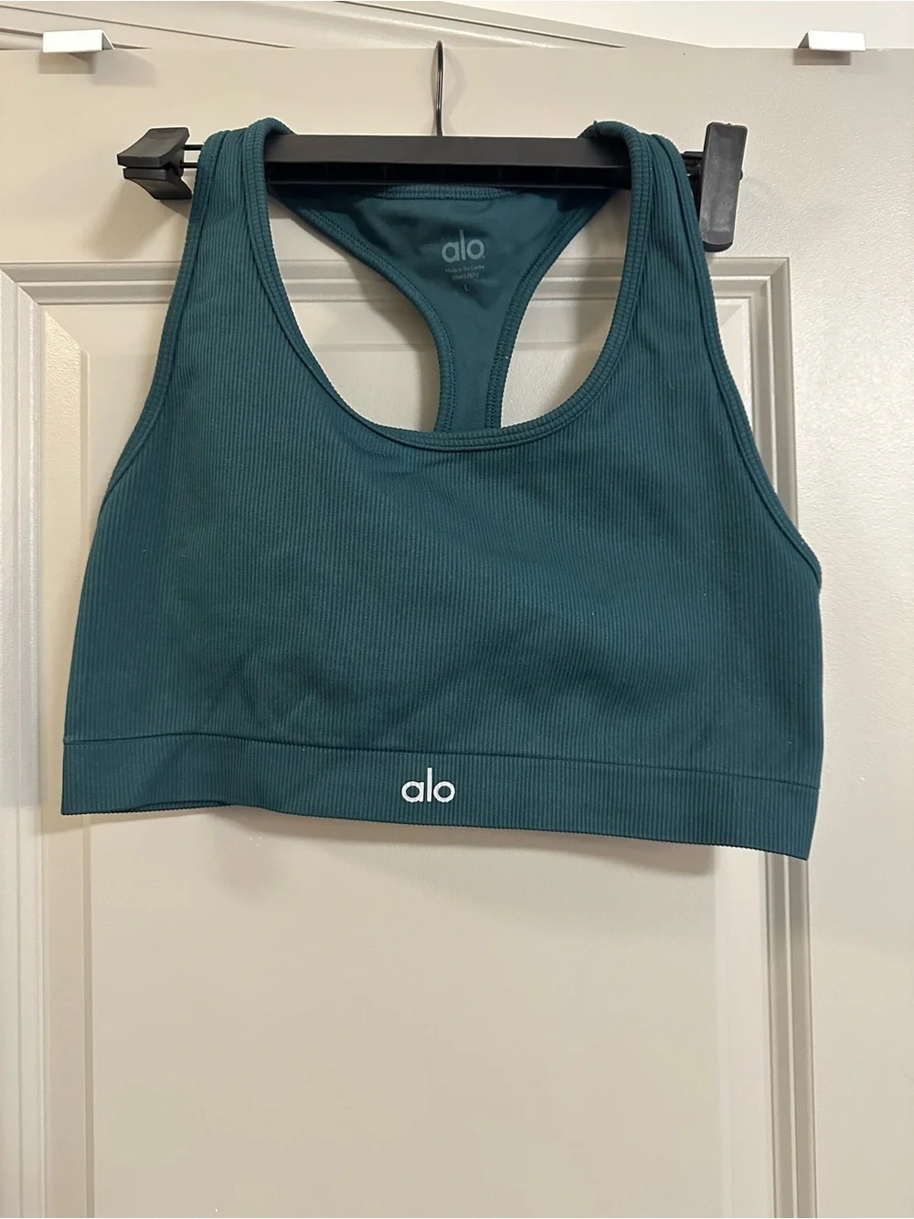 Alo Yoga Ribbed Blissful Bra Teal Size L Racerback